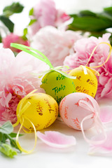 Easter eggs and spring flowers