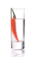 Glass of Vodka with red chili pepper