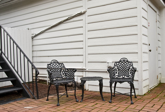 Wrought Iron Furniture On Brick Patio