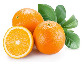 Ripe oranges on a white background