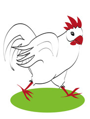 Coq blanc sur rond vert