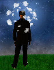 Man with his head in the clouds