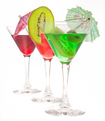 three glasses of cocktails