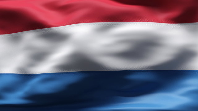 Creased Dutch cotton flag with stitch in slow motion