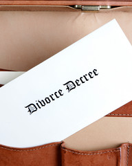 Divorce documents in a leather briefcase - vertical
