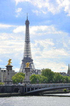 Bridge Alexander III. with scenery on Eiffel Tower