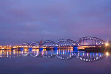 Night river with bridge