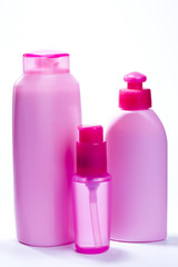 Pink  bottles for cosmetics