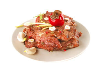 beef meat chunk on grey dish