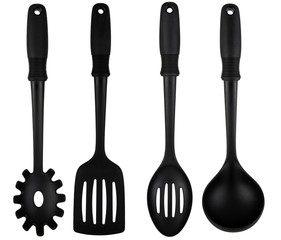 Kitchen Utensils Spoon and Spatula with Black Nylon Soft Handles