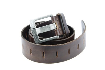 Dark brown leather belt on white