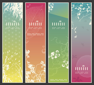 asia-style vertical spring banners with foliage