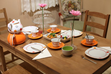 Rustic table in restaurant
