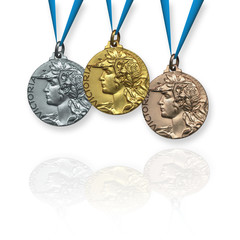 TRE MEDAGLIE - ORO ARGENTO E BRONZO