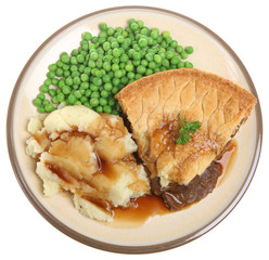 Steak Pie with Mash and Peas