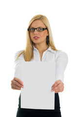 Young business women showing blank paper