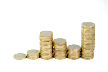 Monete da un Euro in salita e discesa isolate