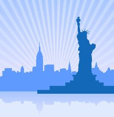 new york and liberty statue vector skyline