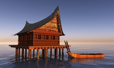 Strandhaus mit Boot am Wasser