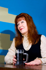 Portrait pretty woman and mug