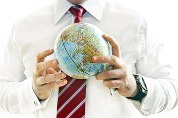 Business men with many banknotesand a globe