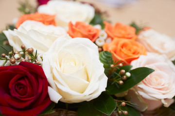 White, red and yellow roses