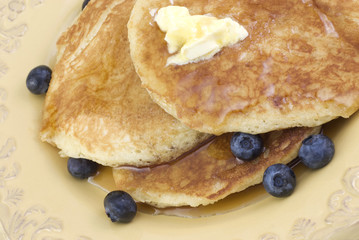 Pancakes with Syrup and Blueberries