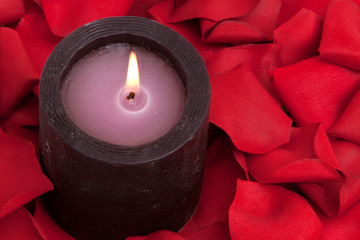 Candle and rose petals