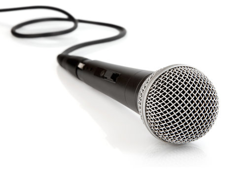 black microphone with cable isolated