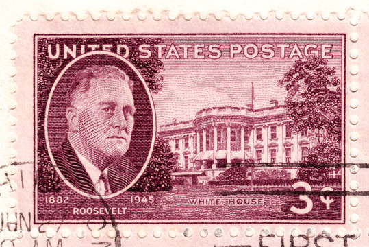 Stamp  in USA shows Roosevelt