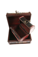 two open wooden chests