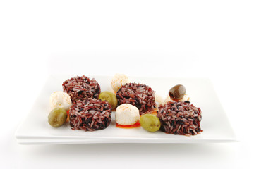 mozarella cheese and dark rice
