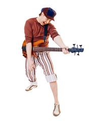 Cool musician with guitar on white