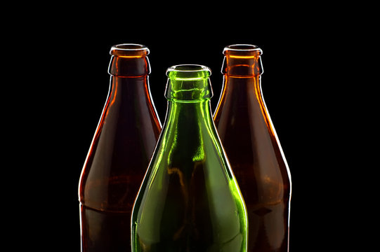 empty bottles isolated on black