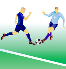 Soccer players duil. Vector illustration.