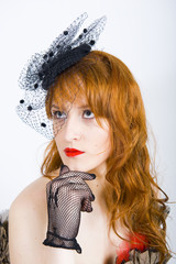 glamour portrait of retro beauty woman in black veil