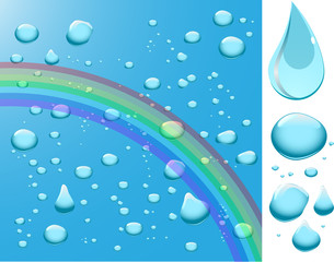 Water drops with rainbow.