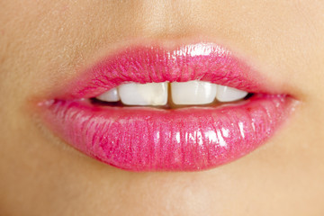 pink lipstick on lips