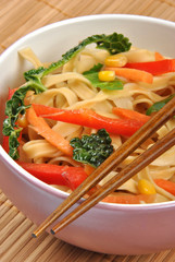 home made tagliatelle with organic stir fry