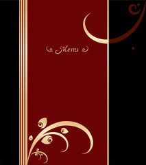Red, gold and black vintage menu cover design