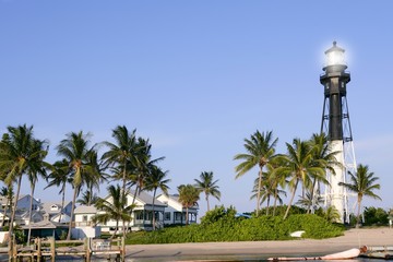 Florida Pompano Beach Lighthouse palm trees