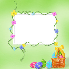 Pastel background with colored eggs to celebrate Easter