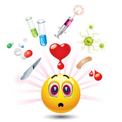 Smiley ball with different symbols of medicine