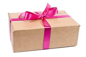 Cardboard box with ribbon and bow
