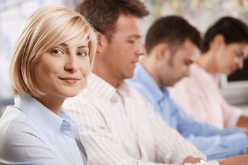 Happy businesswoman in business meeting