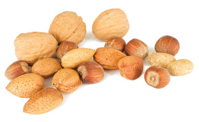 Mixed nuts isolated on white.