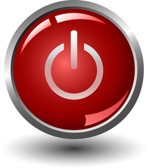 Red power glossy button, vector