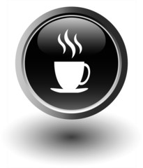 Black coffee icon - web button, vector
