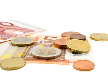 Euro banknotes and coins