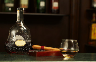 classic cognac bottle, cigar
